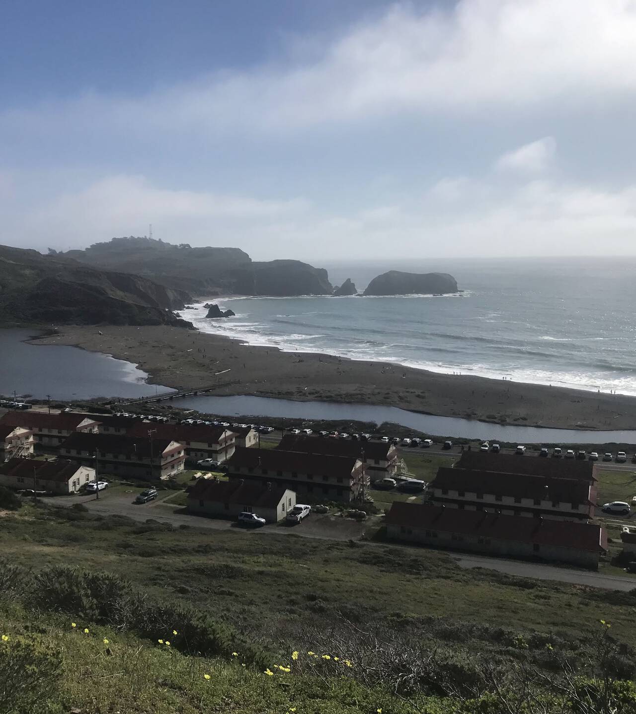 Lines of barracks sit next to Rodeo Beach