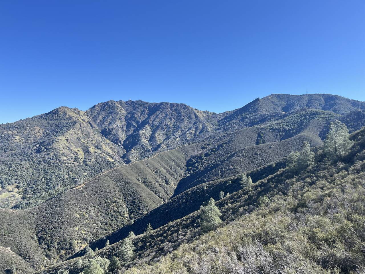 A similar view of the North Peak together with the main peak of Mount Diablo.