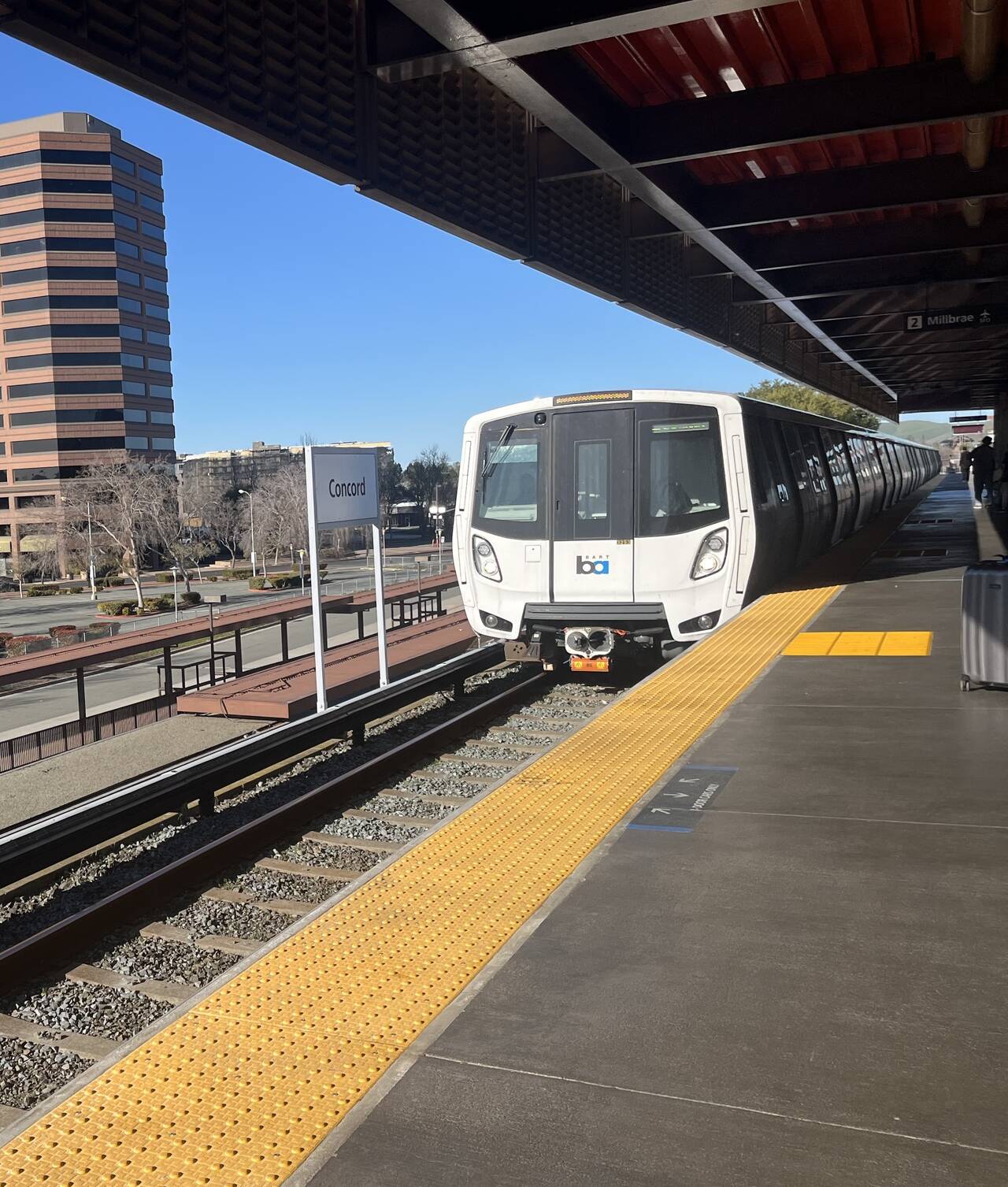 The BART approaches the Concord station.