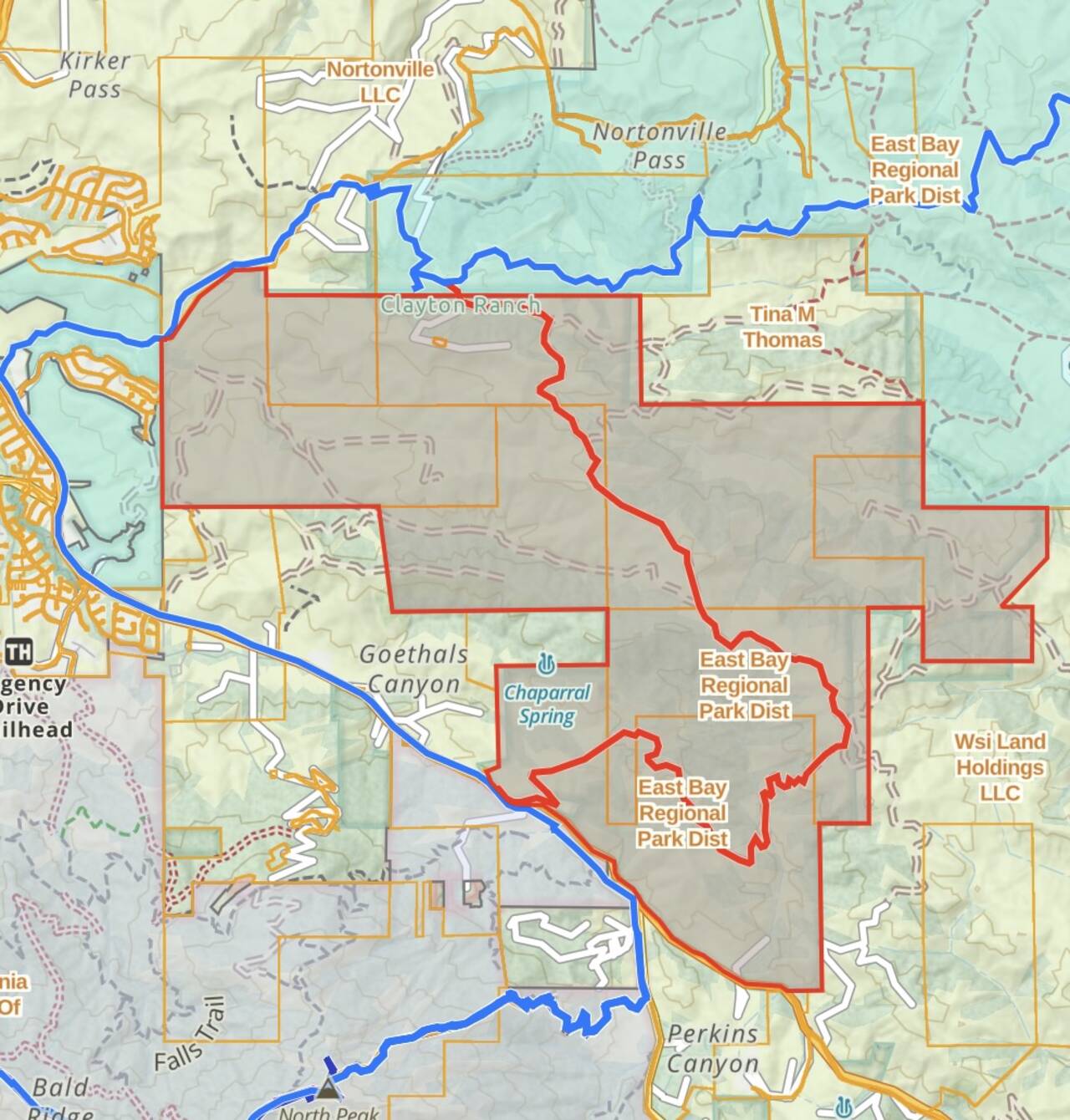 A picture of a map. A blue line shows the actual trail covered, while a red line shows the intended trail.