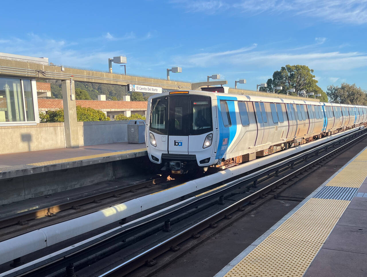 The Richmond-bound BART approaches the station